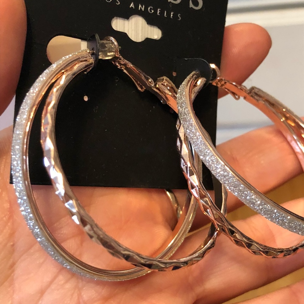 GUESS rose gold and shimmer hoops